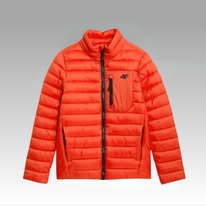 Kurtka chłopięca puchowa przejściowa 4F 4FJAW23TDJAM220 Regular Fit pomarańczowa
