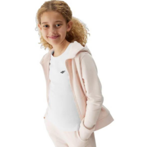 Bluza dziecięca z kapturem rozpinana 4F 4FJSS23TSWSF216 beżowa