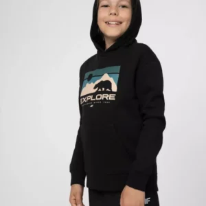 Bluza dziecięca z kapturem 4F 4FJSS23TSWSM241 czarna rozmiar 152